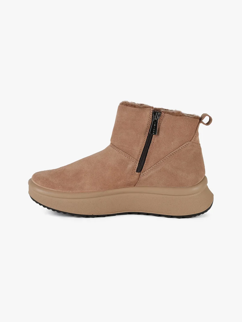 Stivaletti donna in pelle scamosciata con platform - cammello