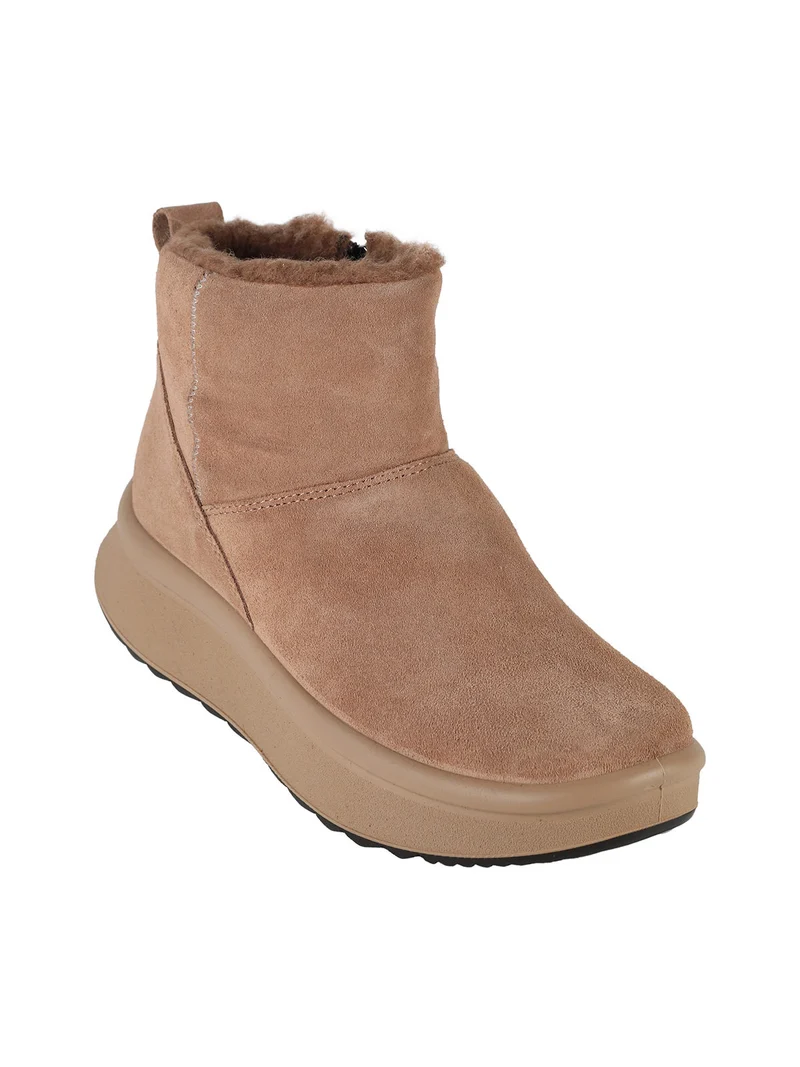Stivaletti donna in pelle scamosciata con platform - cammello