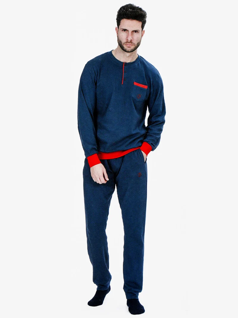 Pigiama lungo da uomo in cotone - blu scuro