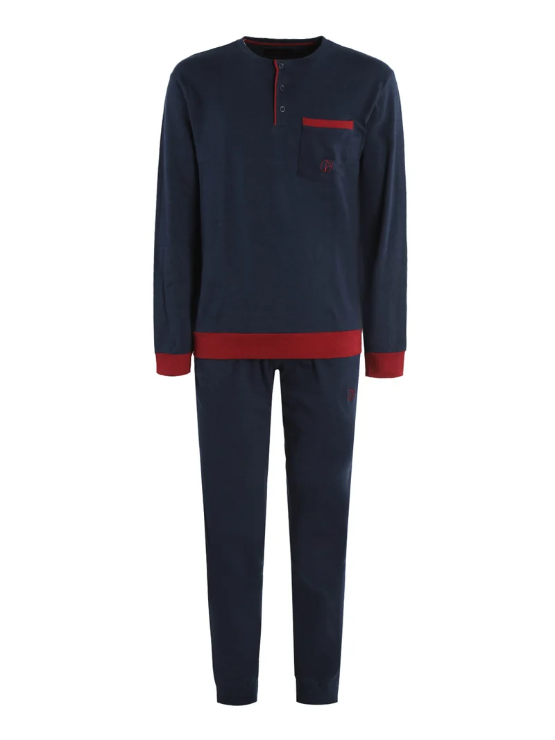 Pigiama lungo da uomo in cotone - blu scuro