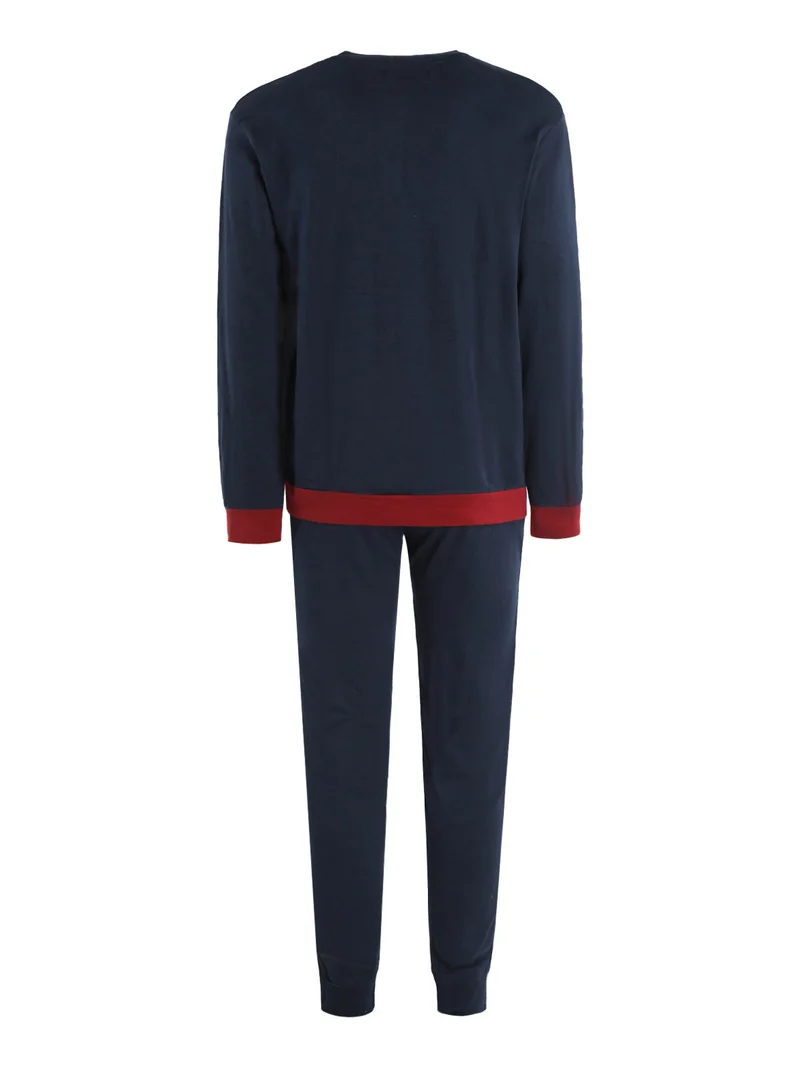 Pigiama lungo da uomo in cotone - blu scuro