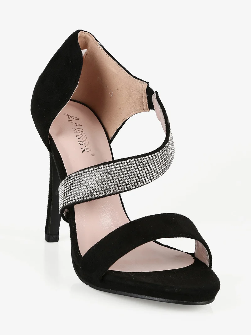 Sandali donna con tacco e strass - nero