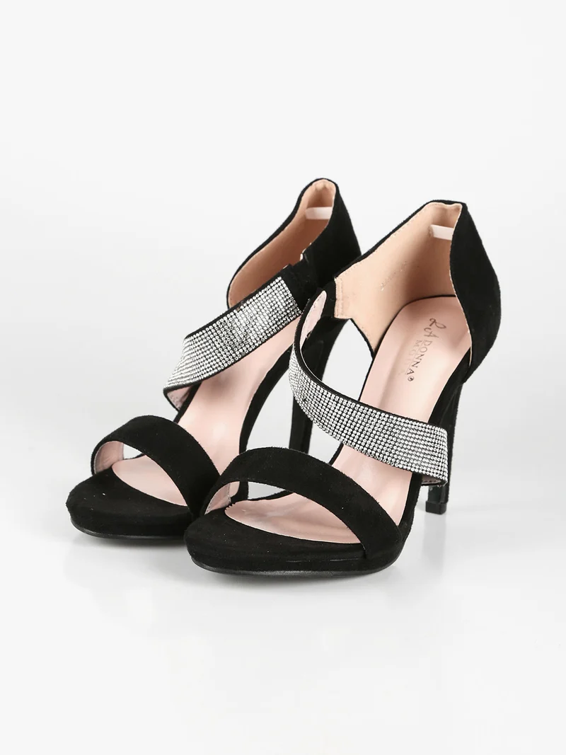 Sandali donna con tacco e strass - nero