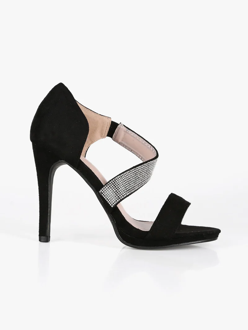 Sandali donna con tacco e strass - nero