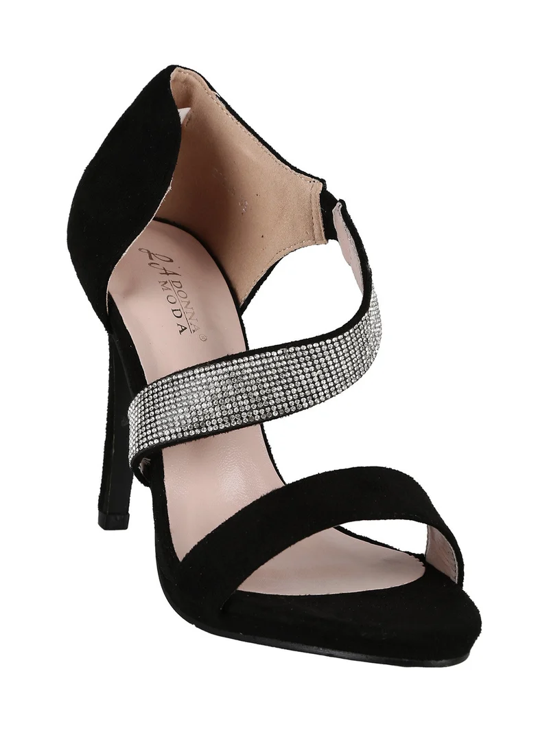 Sandali donna con tacco e strass - nero