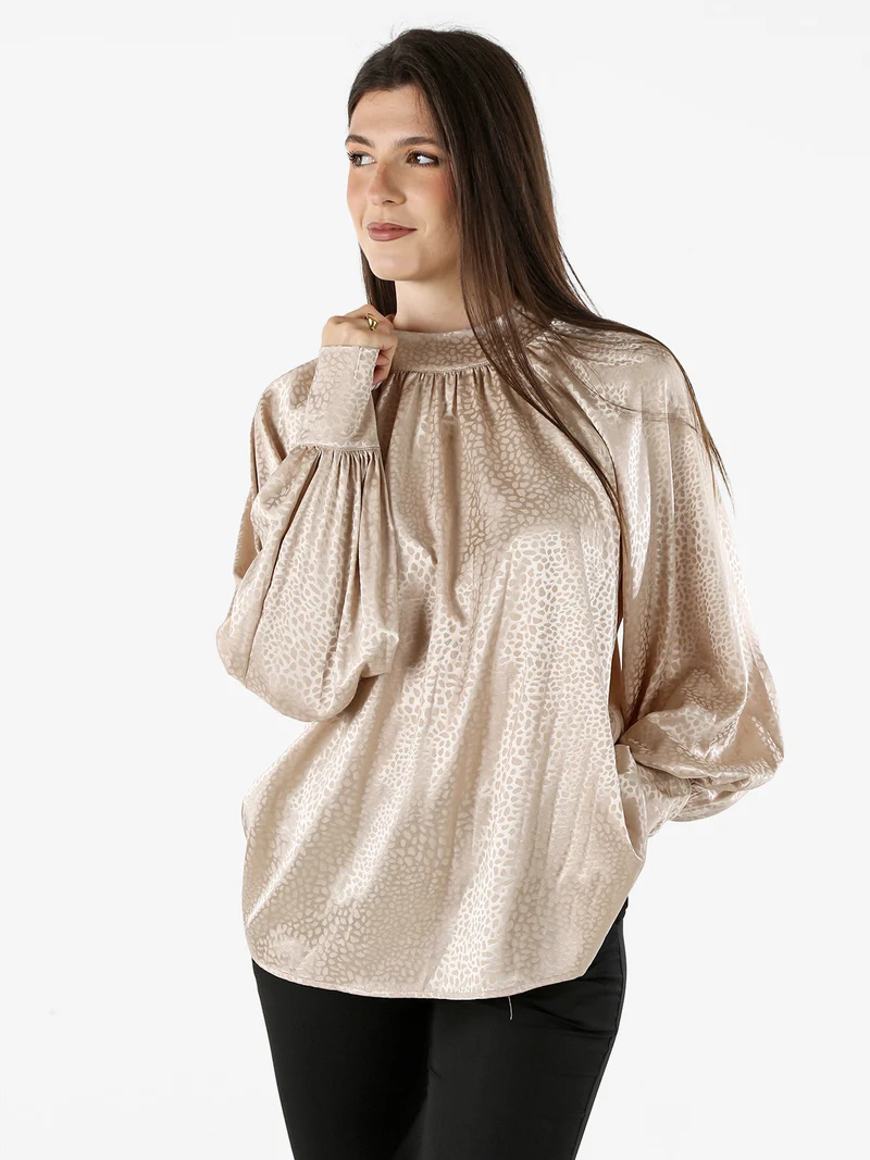 Blusa donna accollata a maniche lunghe linea curvy - nudo
