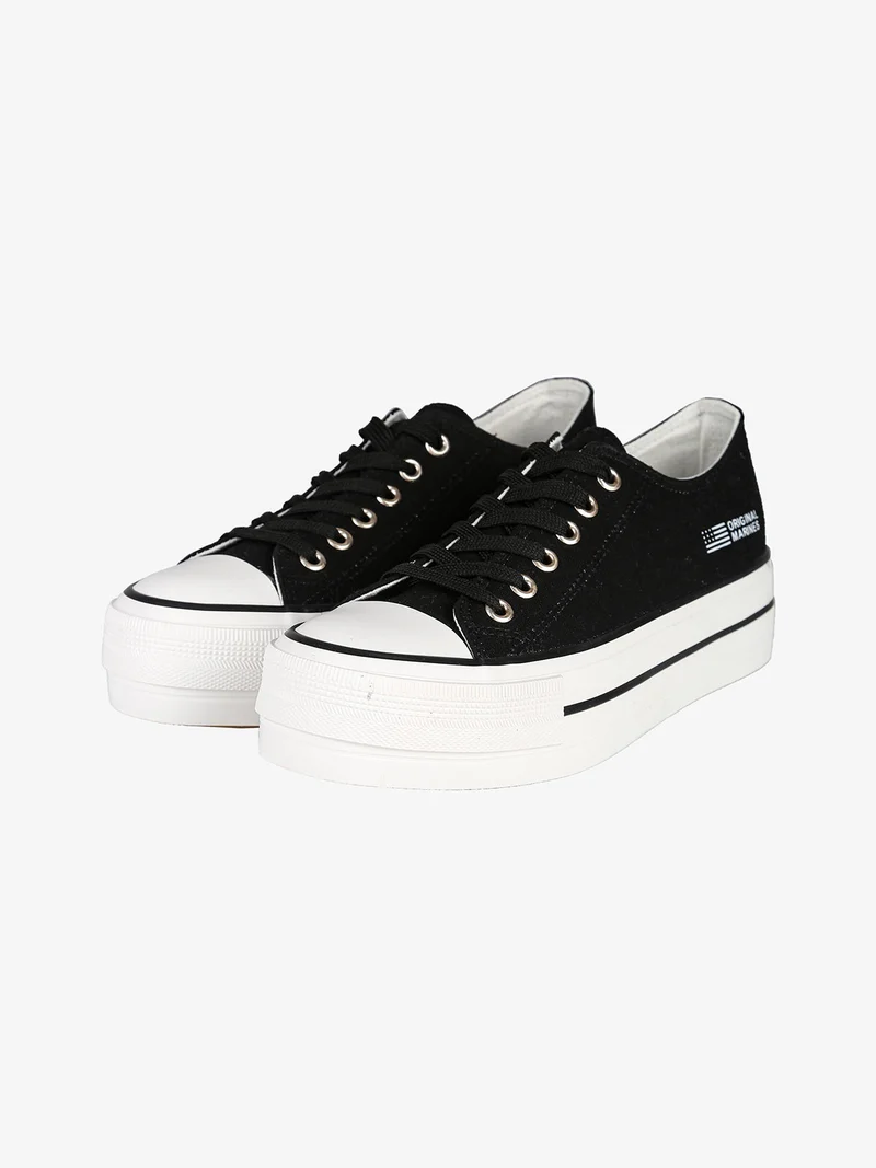 Sneakers donna in tela con platform - nero