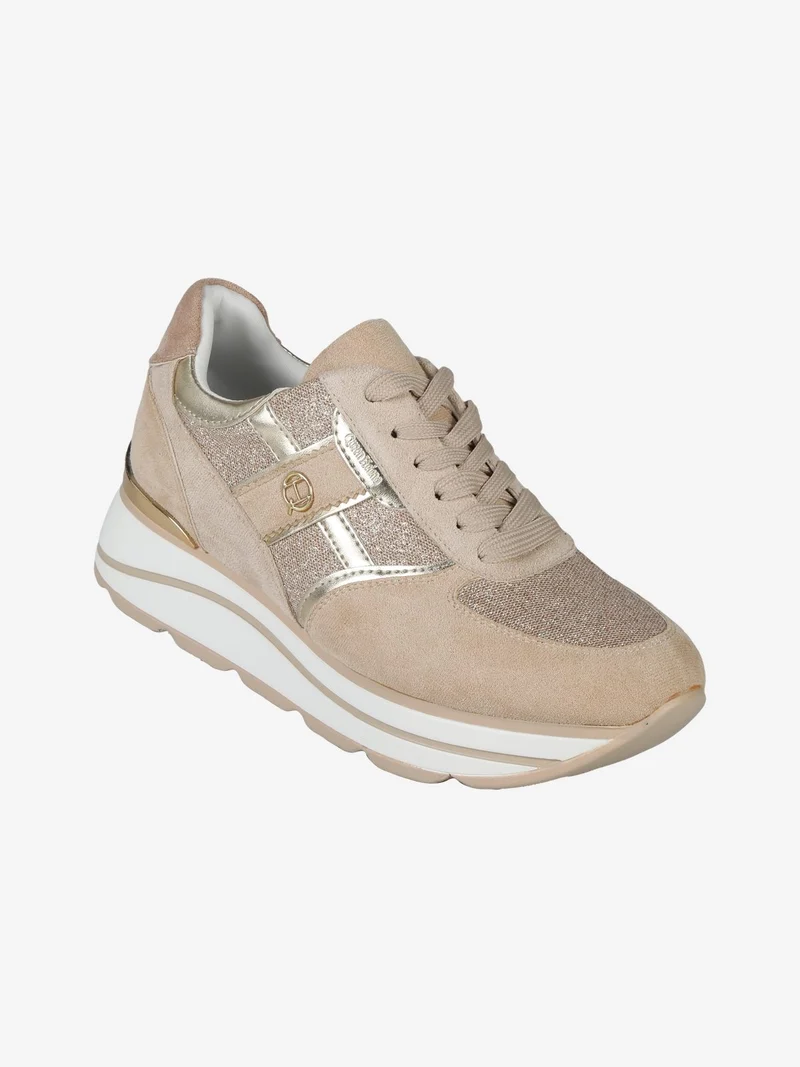 Sneakers donna scamosciate con platform - oro
