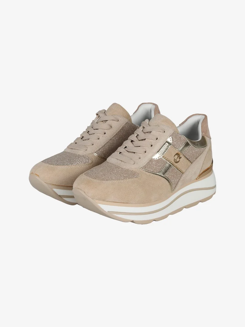 Sneakers donna scamosciate con platform - oro