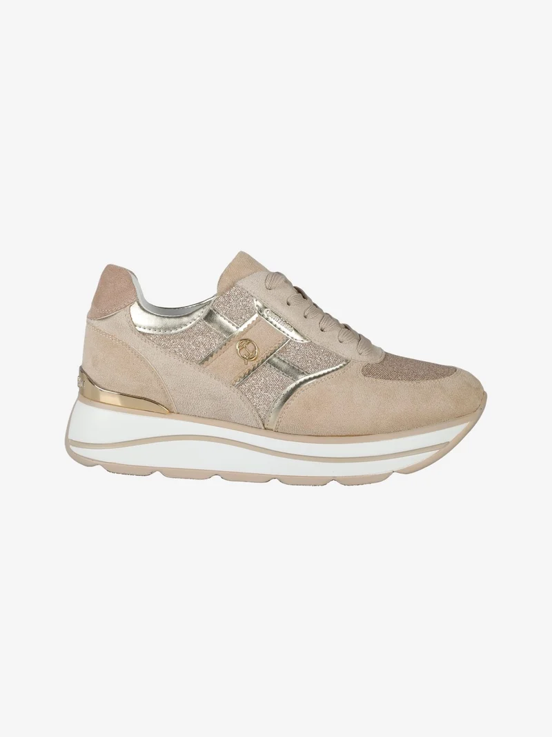 Sneakers donna scamosciate con platform - oro