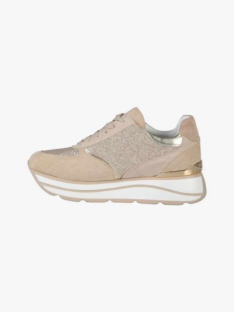 Sneakers donna scamosciate con platform - oro