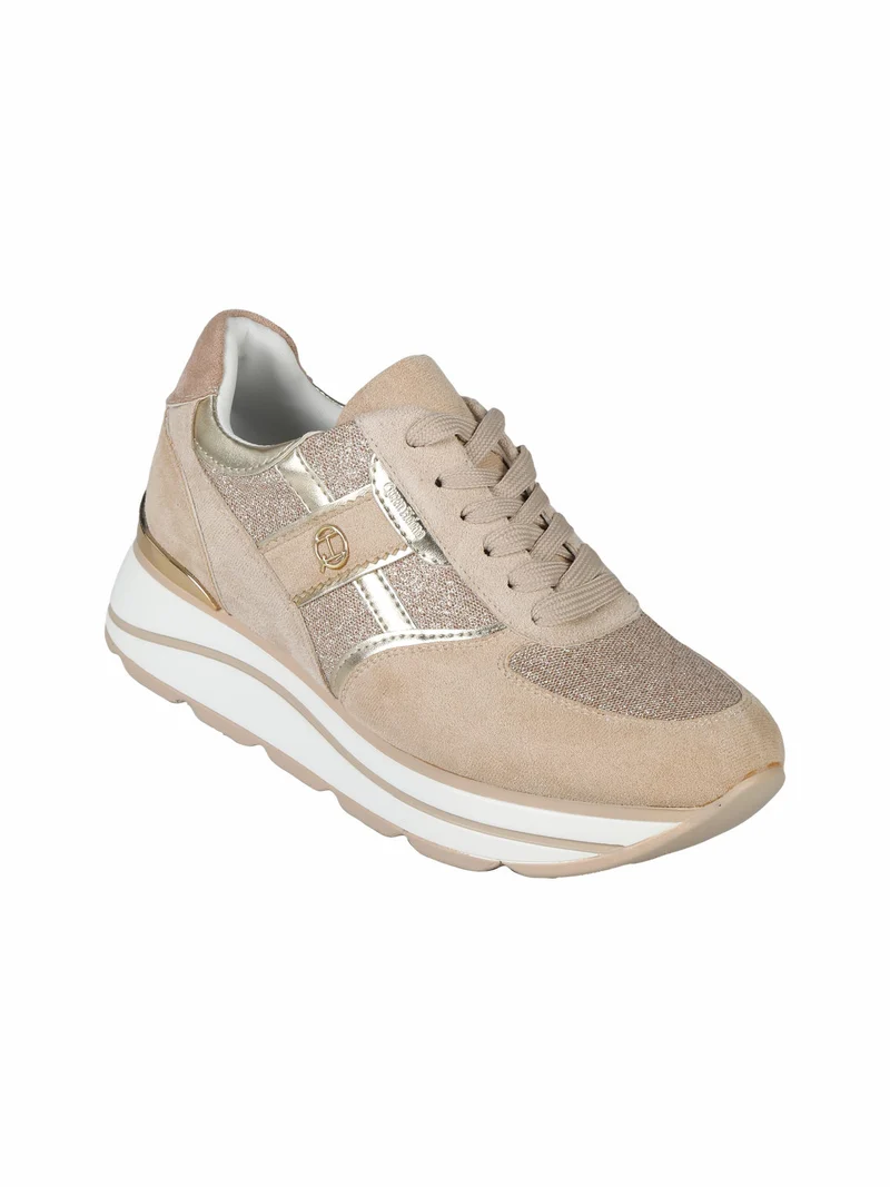 Sneakers donna scamosciate con platform - oro