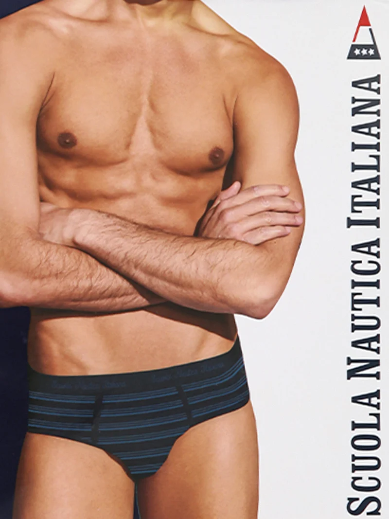 Slip da uomo a righe in cotone elasticizzato - blu scuro