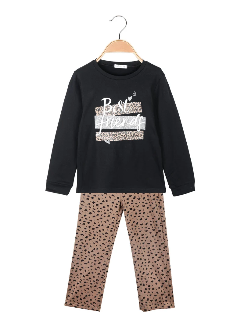 Completo da bambina 2 pezzi con pantaloni maculati gamba larga - nero