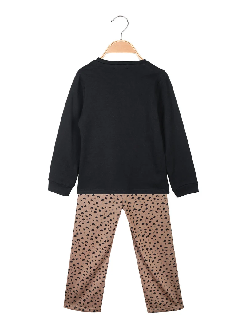 Completo da bambina 2 pezzi con pantaloni maculati gamba larga - nero