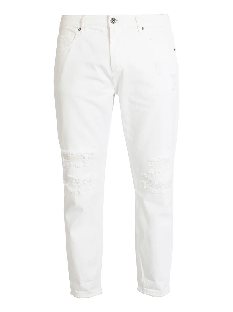Pantaloni cropped uomo con strappi - bianco