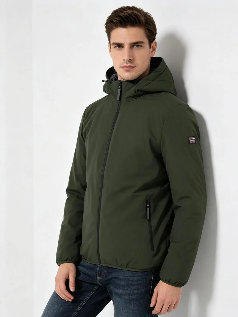 Giubbotto impermeabile da uomo con cappuccio e zip - militare