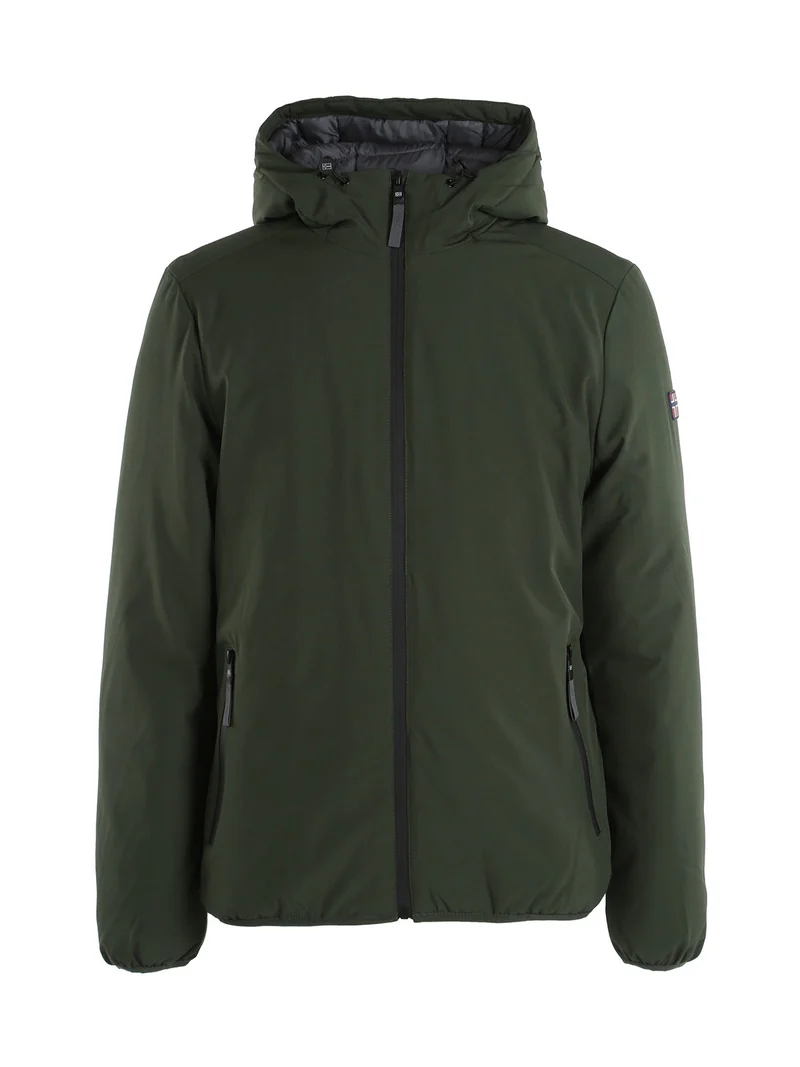 Giubbotto impermeabile da uomo con cappuccio e zip - militare