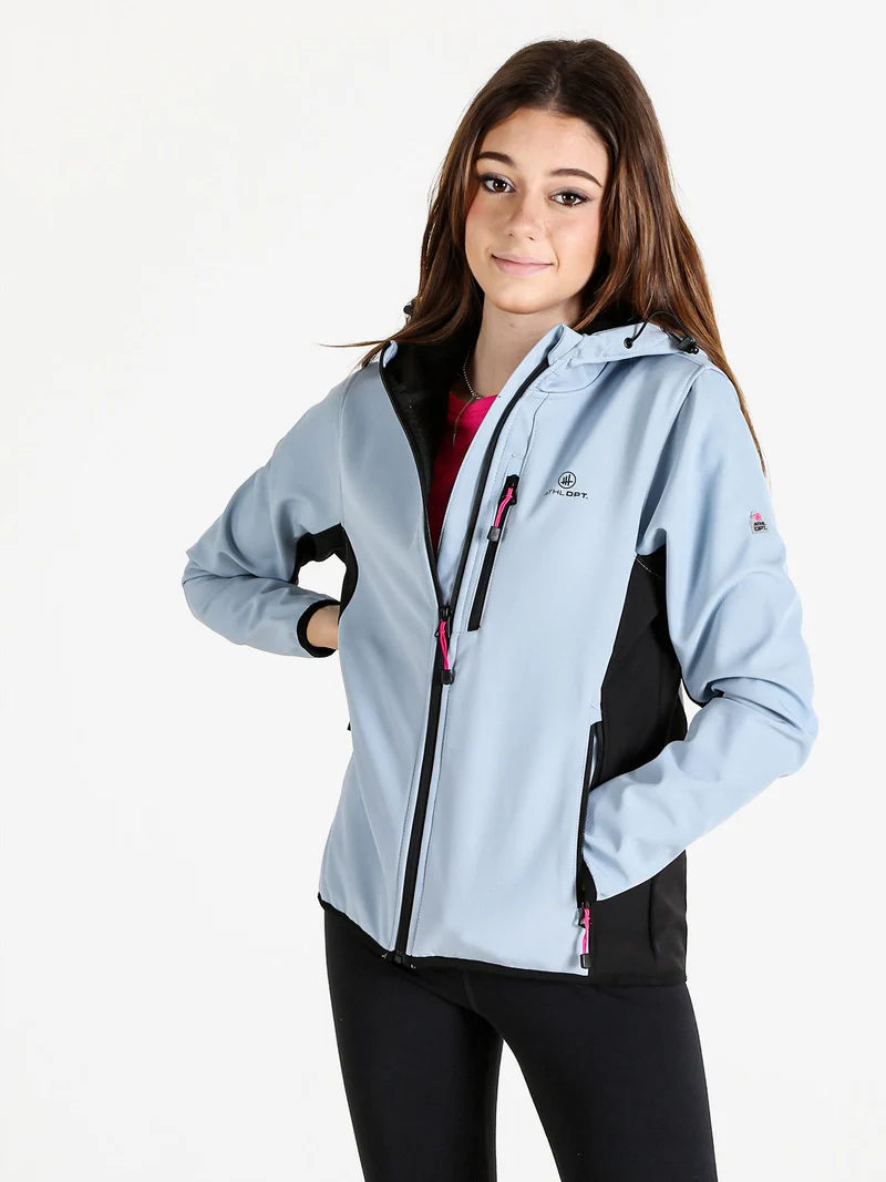 Giacca donna sportiva impermeabile con cappuccio e zip - azzurro