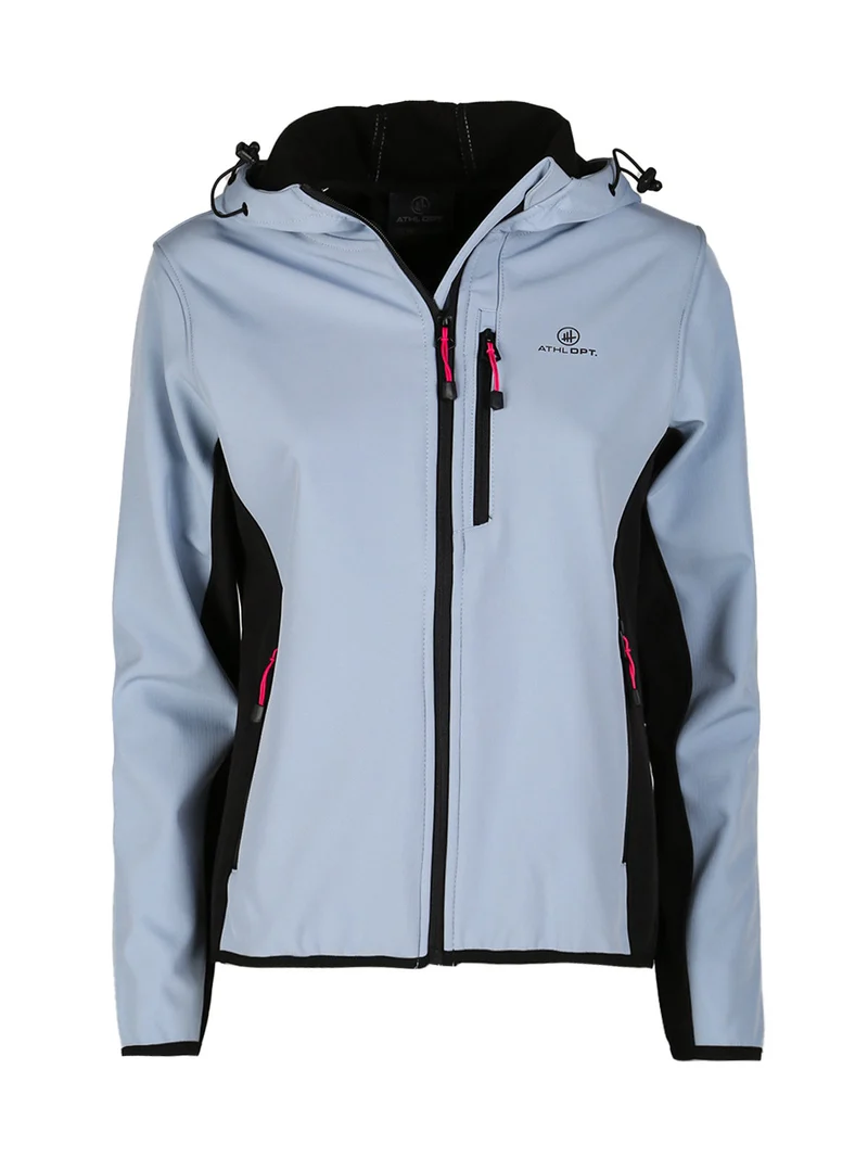 Giacca donna sportiva impermeabile con cappuccio e zip - azzurro