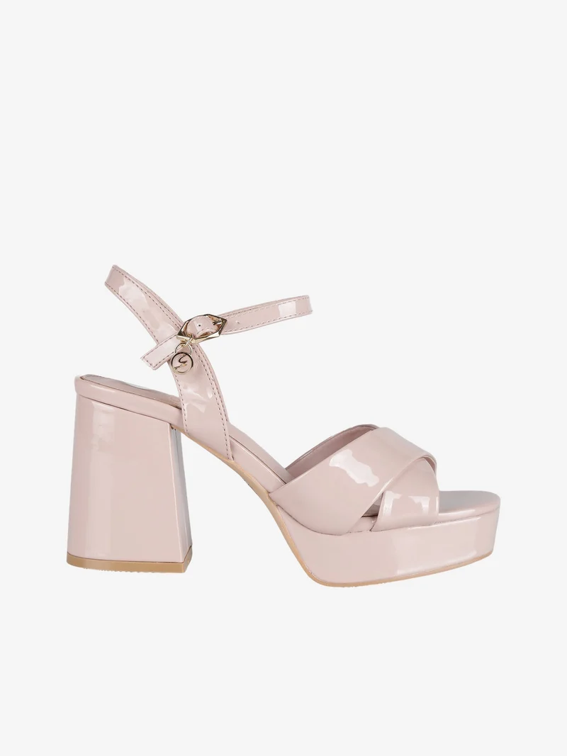 Sandali donna in vernice con tacco - rosa