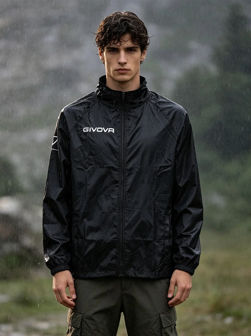 Giacca a vento da uomo con zip - nero