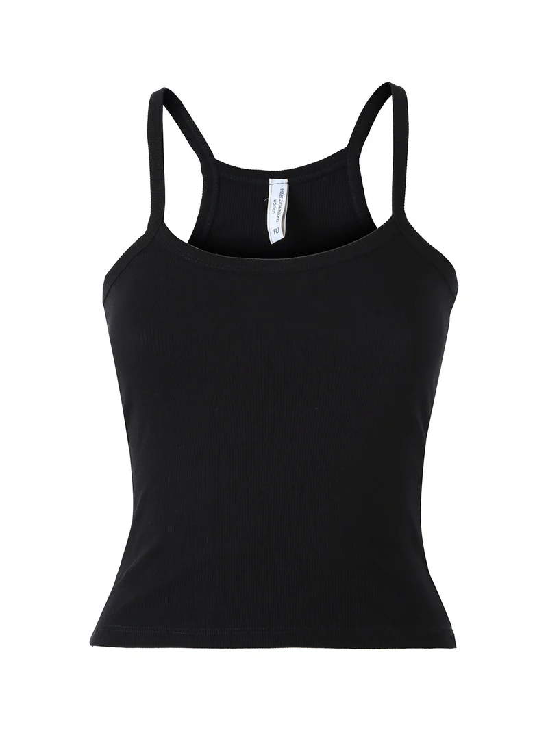 Top donna a coste con spalline strette e scollo vogatore - nero