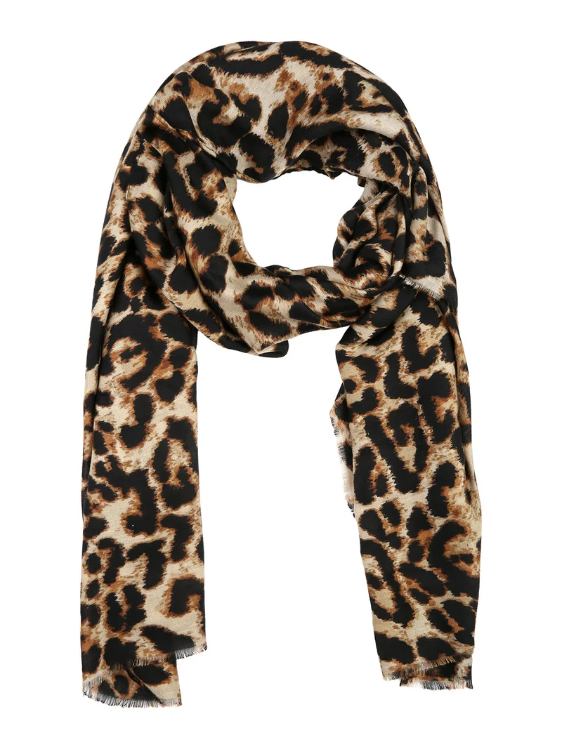 Sciarpa animalier da donna sfrangiata - beige