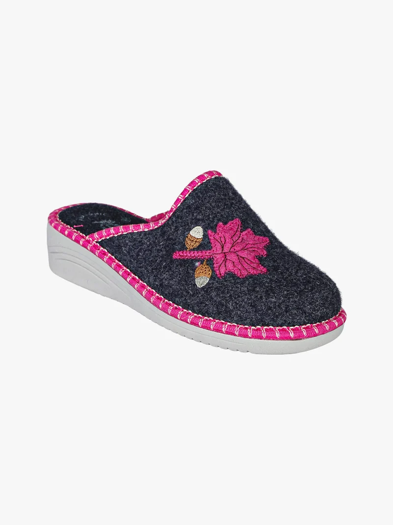 Pantofole donna in feltro con zeppa - blu scuro