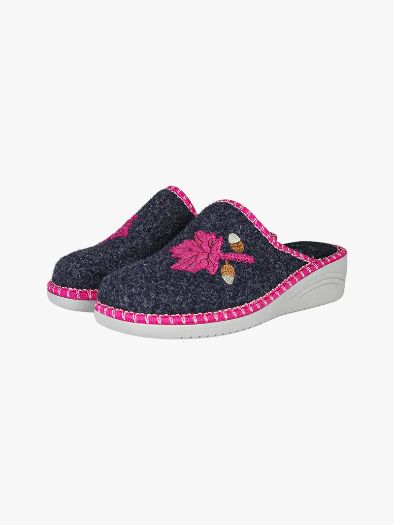 Pantofole donna in feltro con zeppa - blu scuro