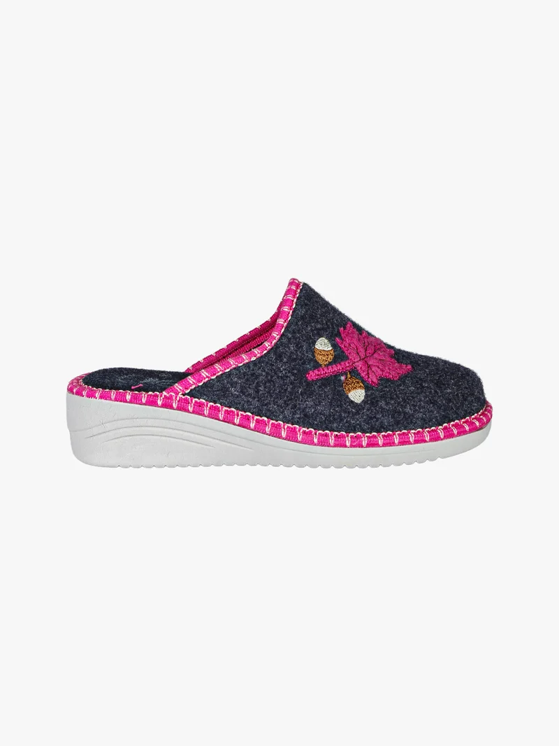 Pantofole donna in feltro con zeppa - blu scuro