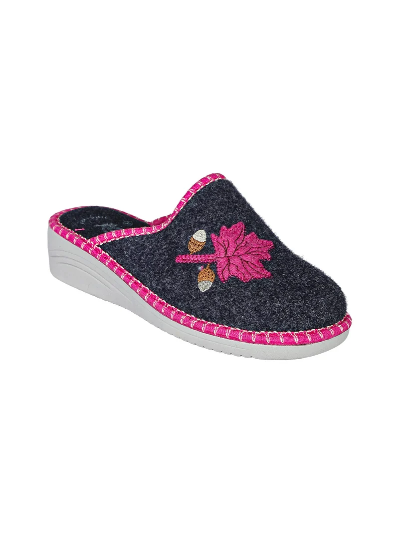Pantofole donna in feltro con zeppa - blu scuro