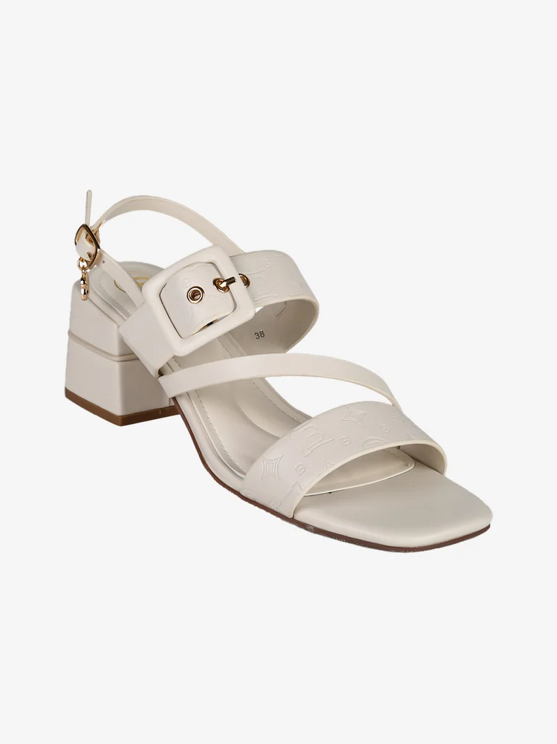 Sandali donna con tacco e cinturino alla caviglia - beige