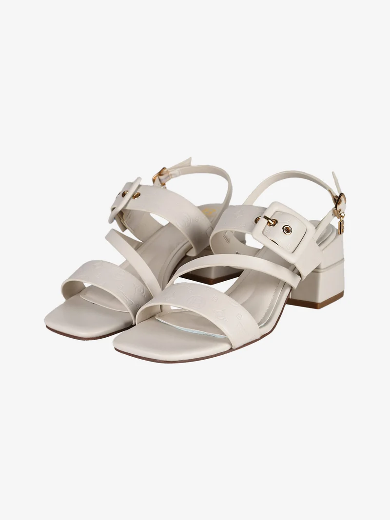 Sandali donna con tacco e cinturino alla caviglia - beige
