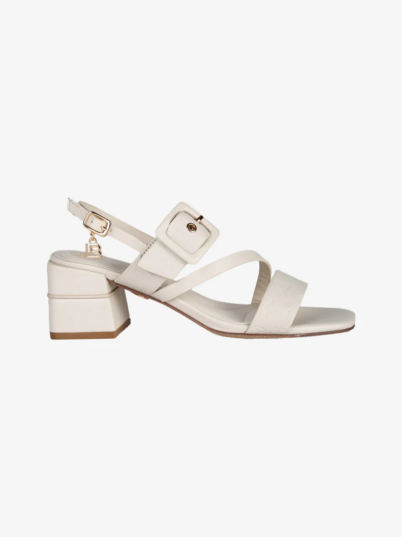 Sandali donna con tacco e cinturino alla caviglia - beige