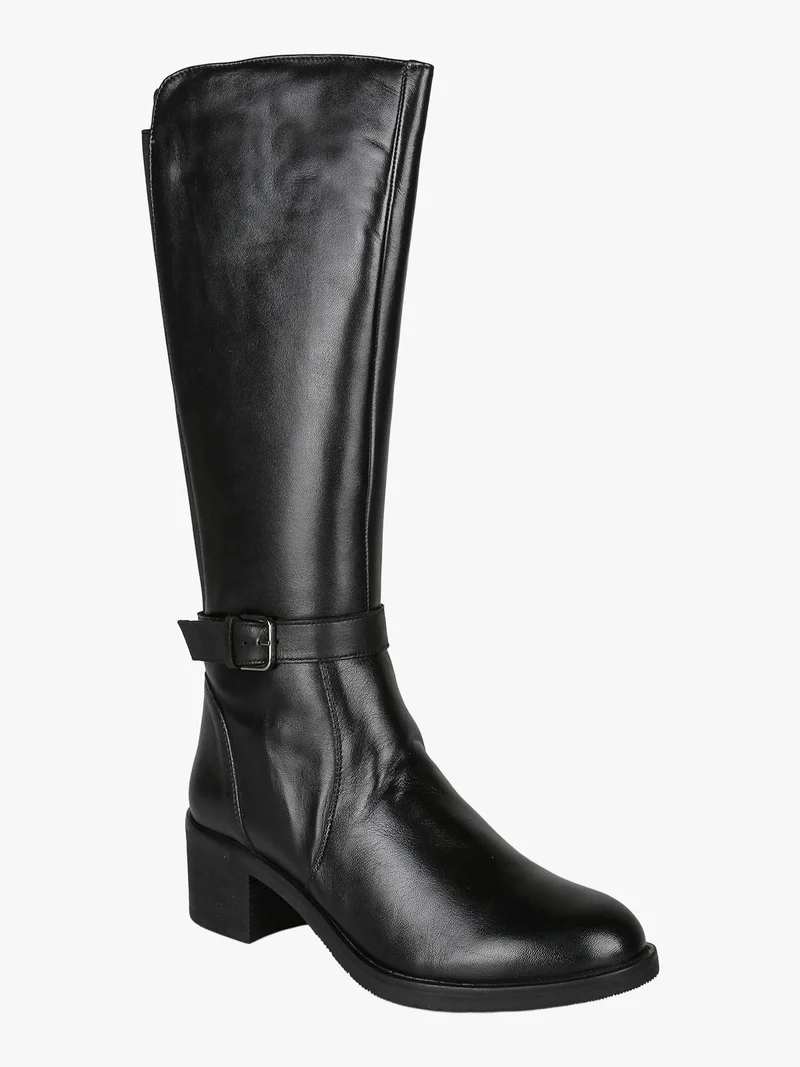 Stivali in pelle da donna con tacco - nero