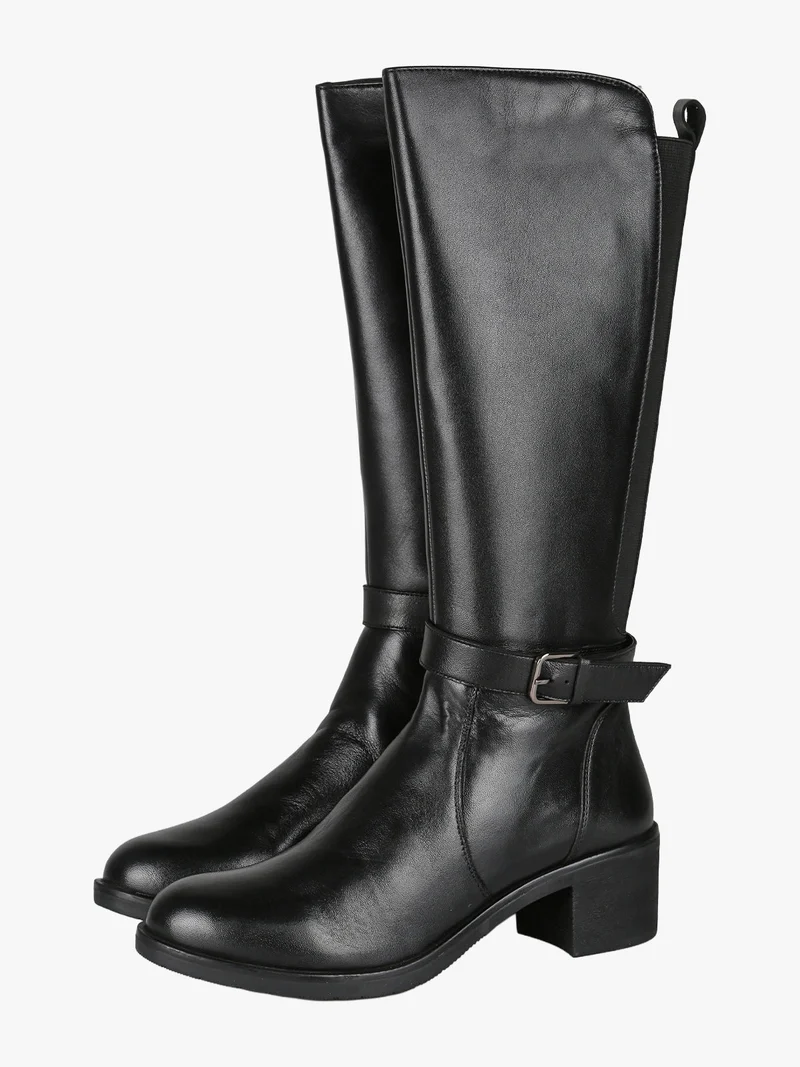 Stivali in pelle da donna con tacco - nero