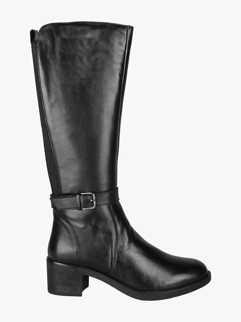 Stivali in pelle da donna con tacco - nero