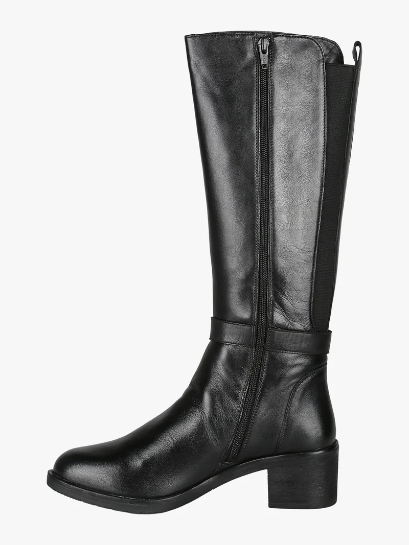 Stivali in pelle da donna con tacco - nero