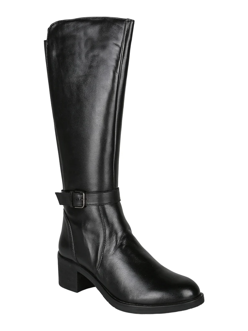 Stivali in pelle da donna con tacco - nero