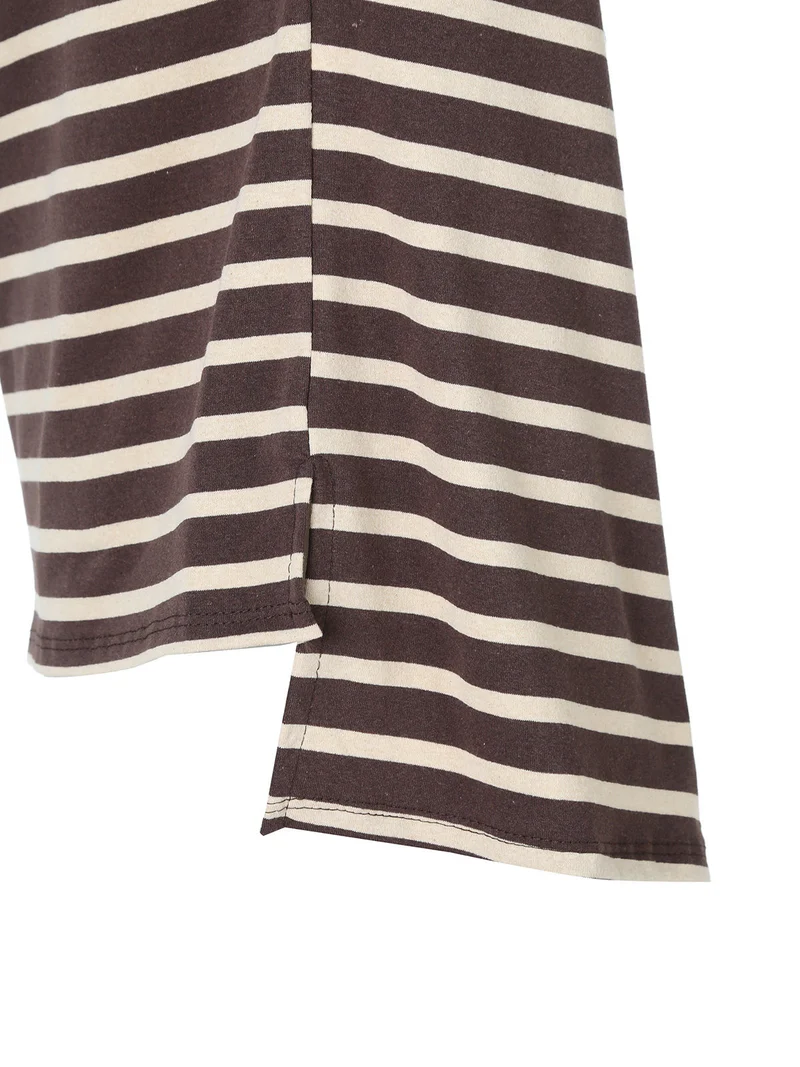 T-shirt donna oversize a maniche lunghe con stampa a righe - beige