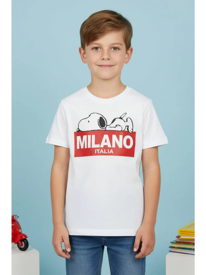 T-shirt da bambino in cotone con stampa - bianco