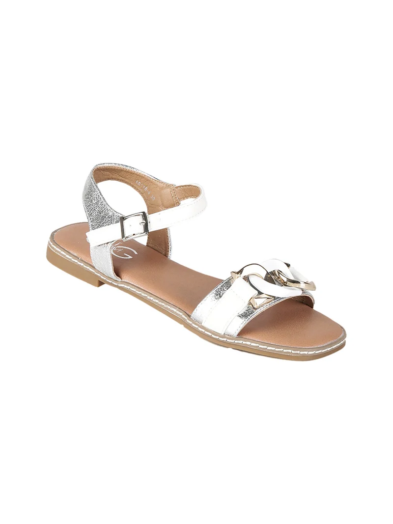 Sandali donna con decorazione a catena - bianco