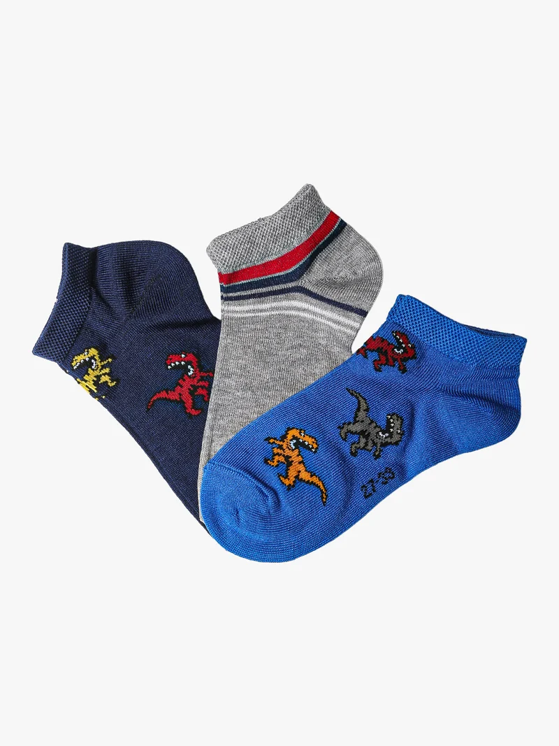 Confezione da 3 paia di calze corte da bambino in cotone mercerizzato - grigio