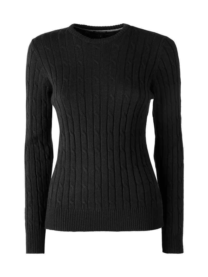 Maglione girocollo da donna a trecce - nero