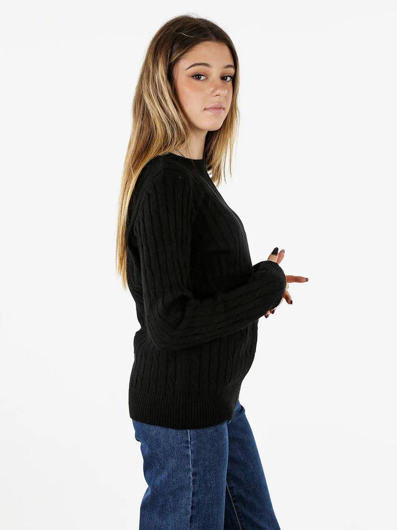 Maglione girocollo da donna a trecce - nero