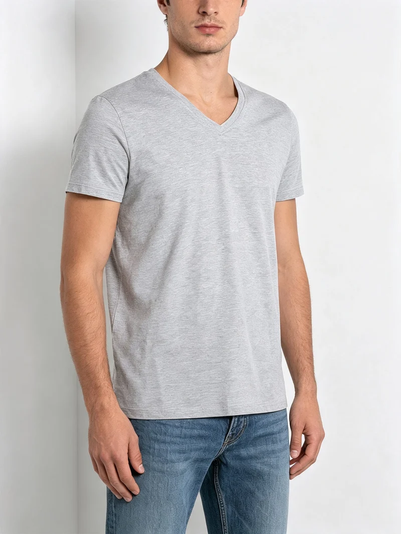 T-shirt uomo scollo a V in cotone - grigio