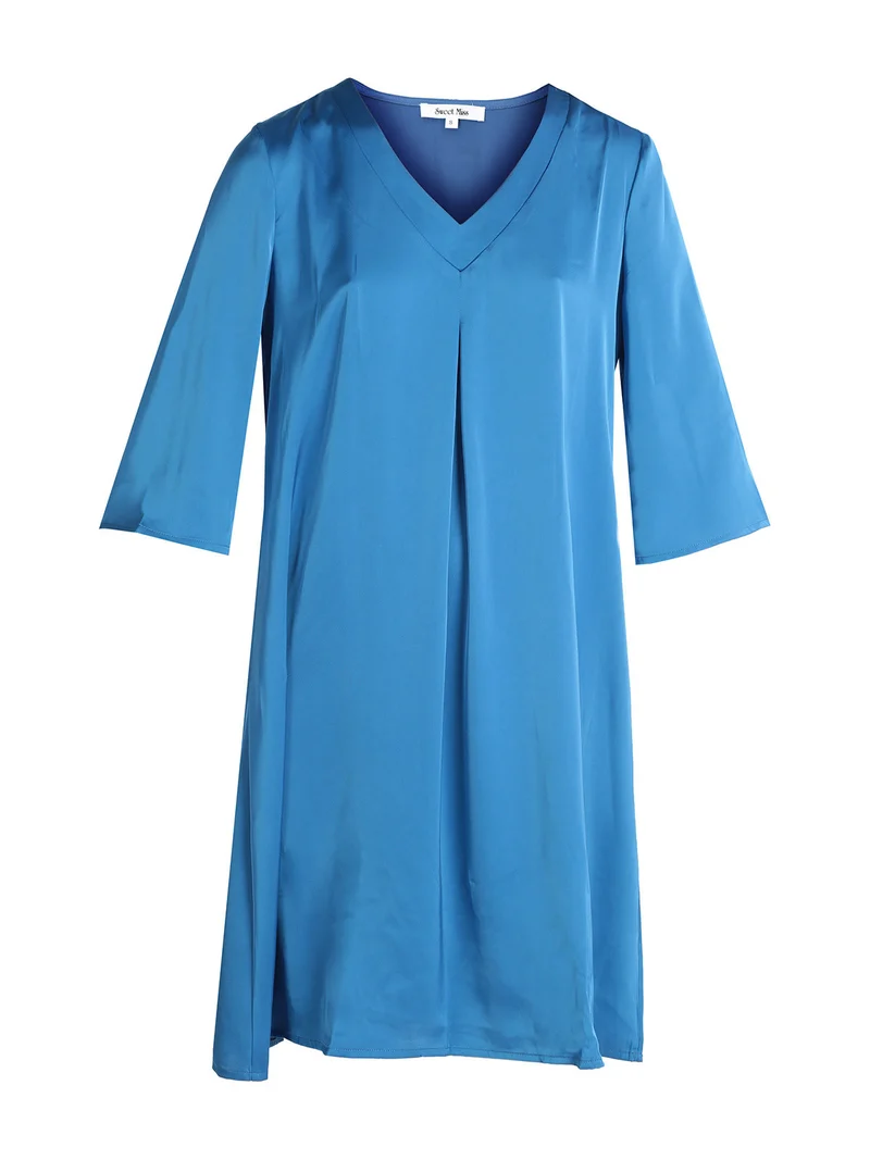 Abito donna effetto seta con manica a 3/4 - blu
