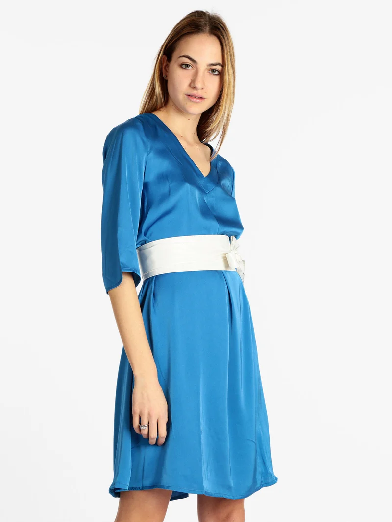 Abito donna effetto seta con manica a 3/4 - blu