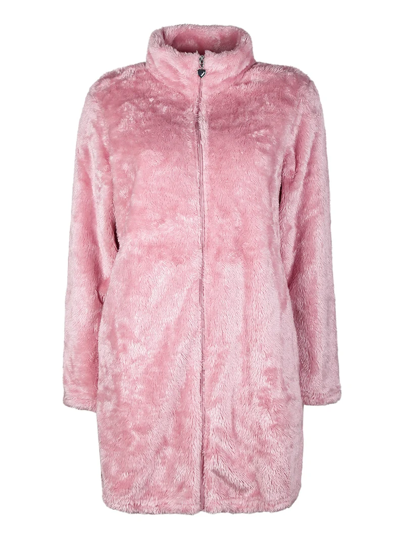 Vestaglia donna in ecopelo full zip - rosa